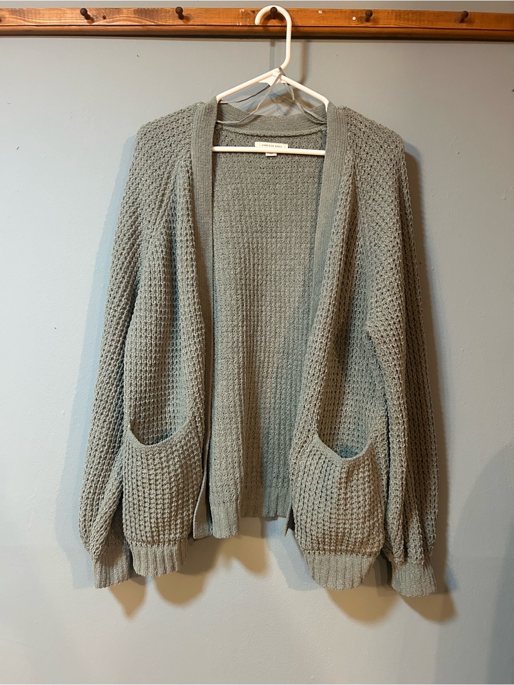 Cozy Open-Front Waffle Knit Cardigan - Teal Greenish Blue